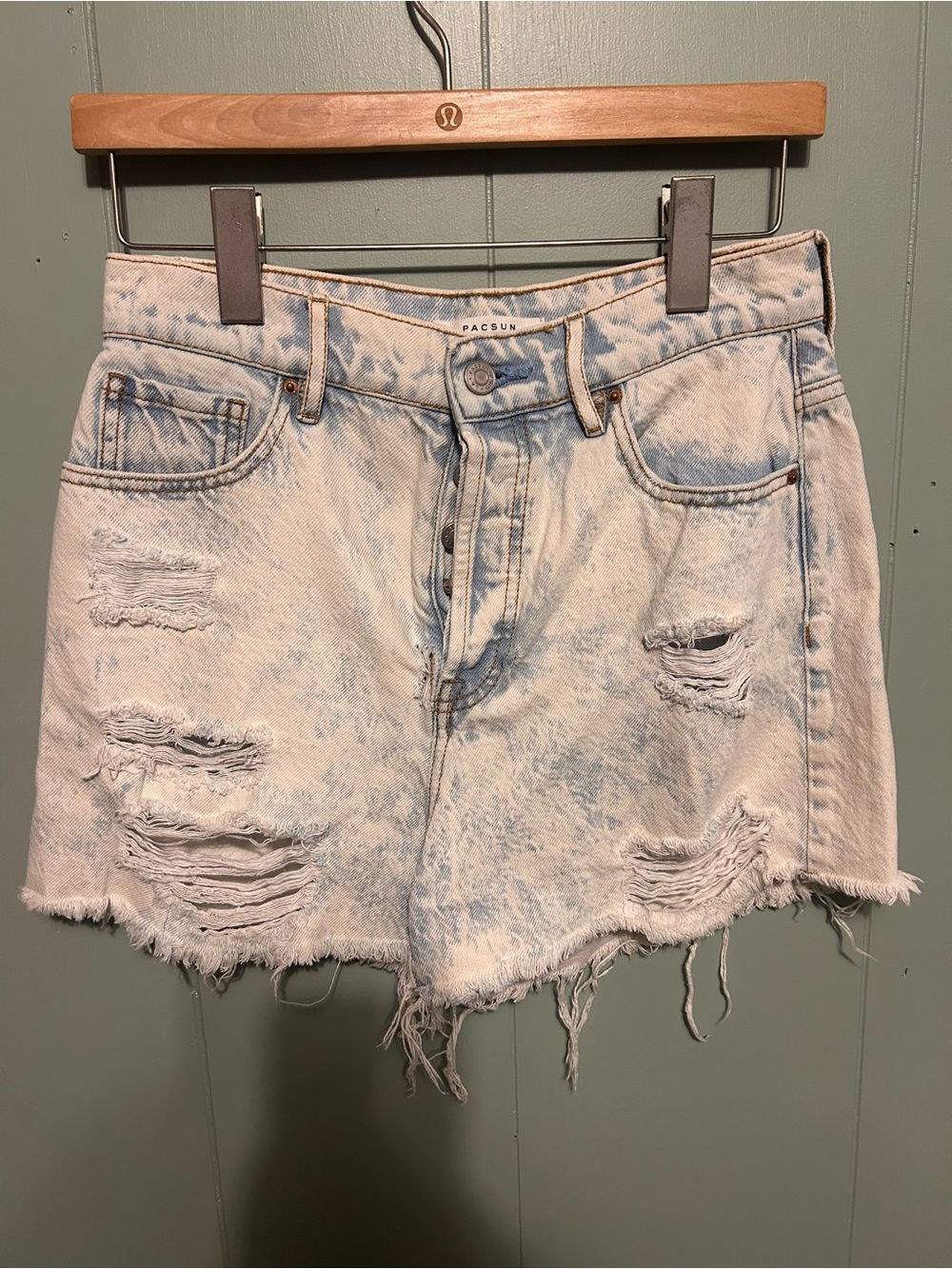 PacSun Acid Wash Light Blue Distressed Denim Shorts